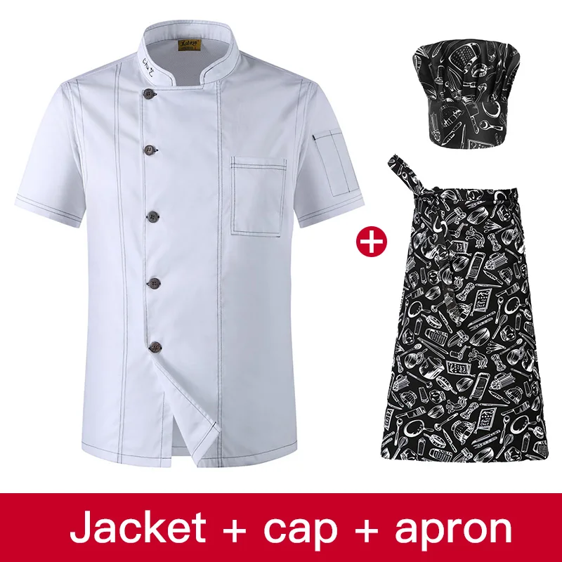 Jacket apron hat Куртка шеф-повара гостиницы, ресторана шеф-повара форма короткий рукав с дышащей сеткой спецодежды Ресторан общественного питания Кухня хлебобулочные изделия шеф-повара - Цвет: Jacket apron hat