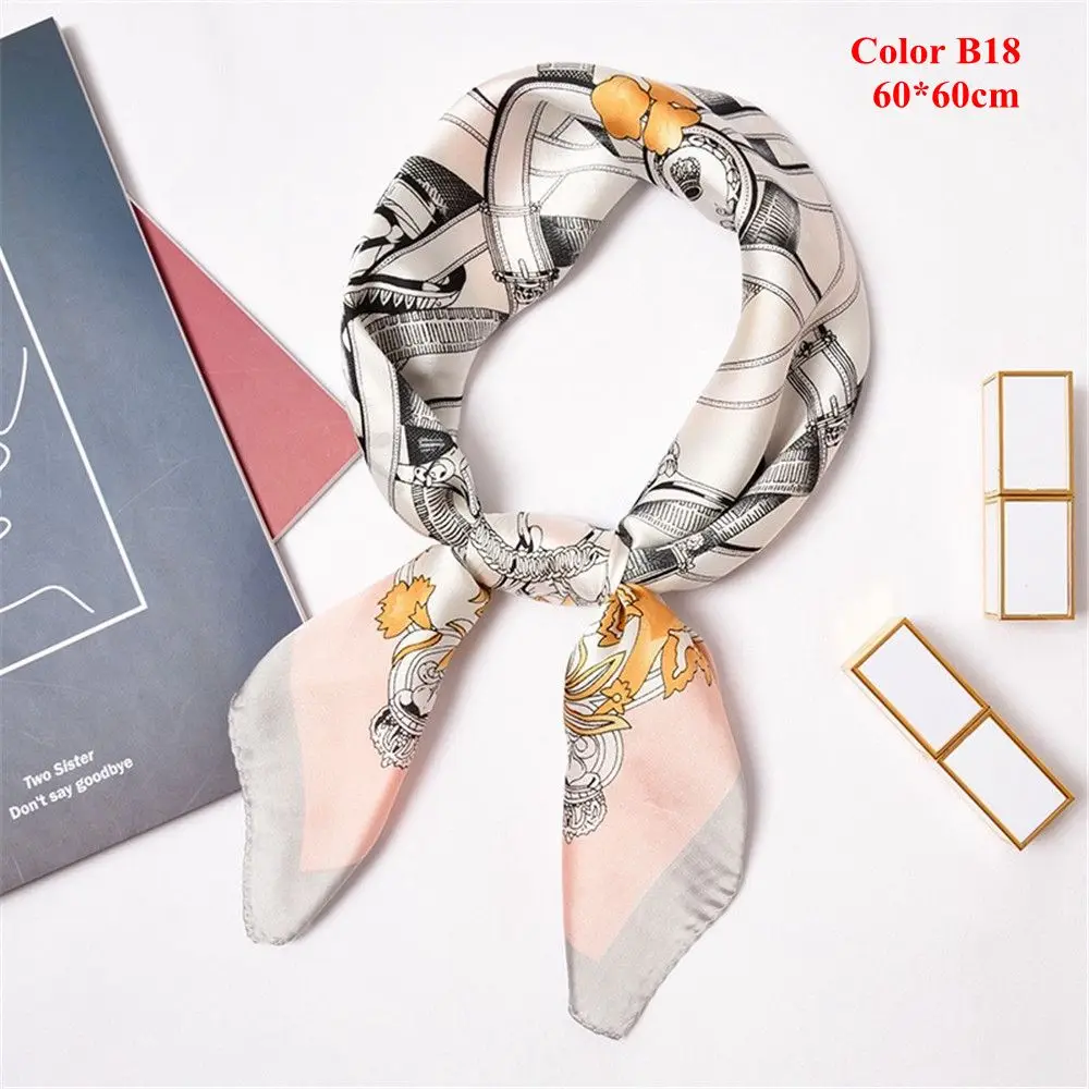 Color B18 Okdeals Летний 50*50 см женский винтажный квадратный шелковый атласный шарф облегающий элегантный головной убор повязка для волос - Цвет: Color B18