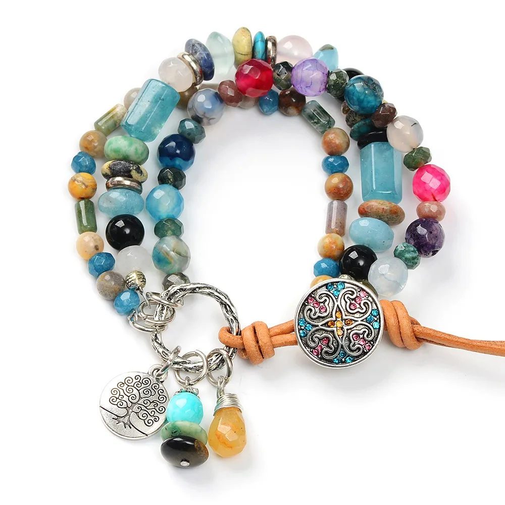 Уникальные 3 нити смешанные природные камни на кнопках браслеты ручной работы