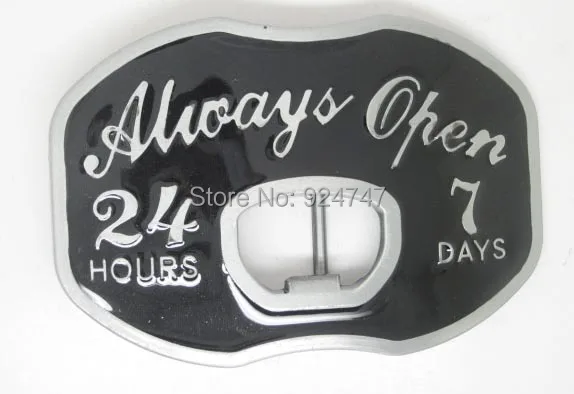 

Always Open 24Hours 7Days Bottom Opener Belt Buckle