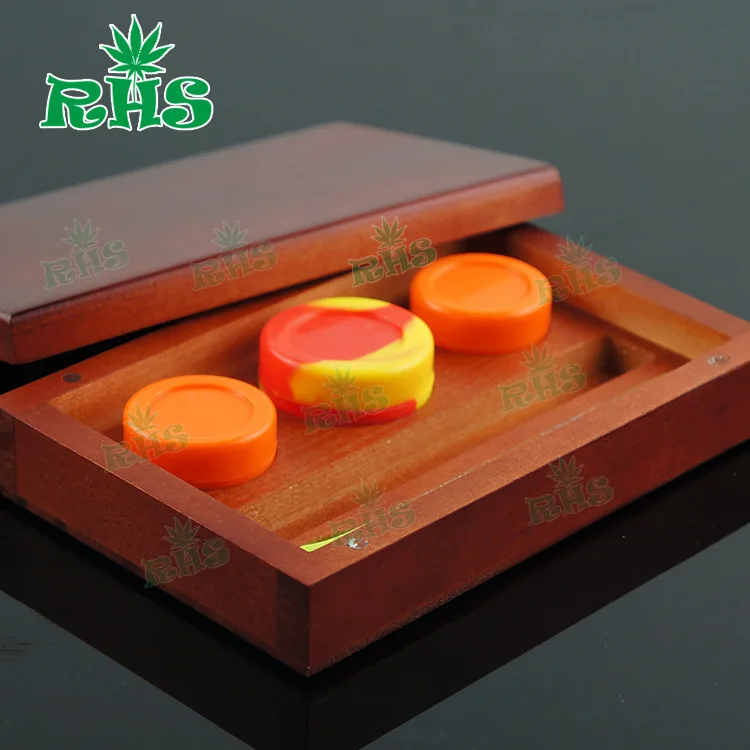 

FDA approval food grade silicone concentrate container dab wax bho oil shatter storage jar with wood box holder and dabber tool