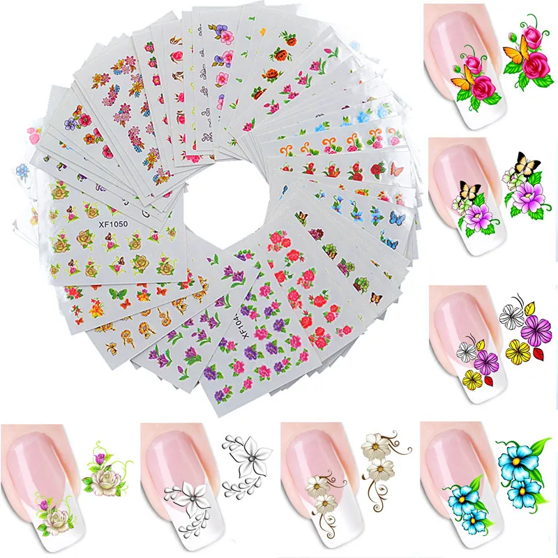 

WUF 60 Sheets Chic Flower Different Designs DIY Decals Nails Art Water Transfer Printing Stickers For Nails Salon
