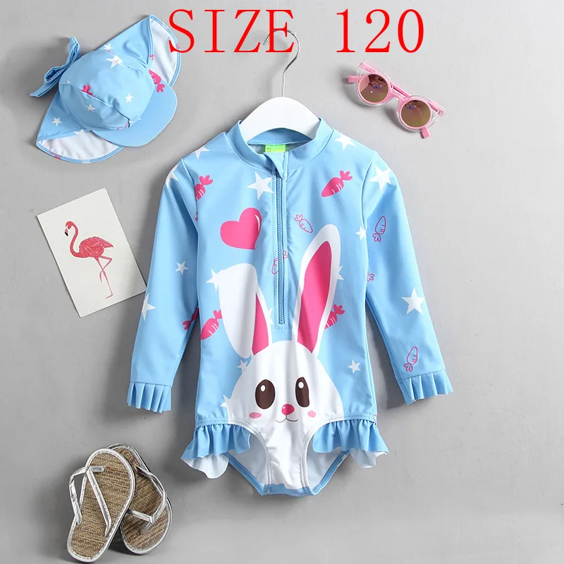 BLUE 120 Г. Летний купальный костюм для малышей купальная Одежда для девочек розовые купальные костюмы с длинными рукавами детский купальный костюм из 1 предмета для девочек пляжная одежда - Цвет: BLUE 120