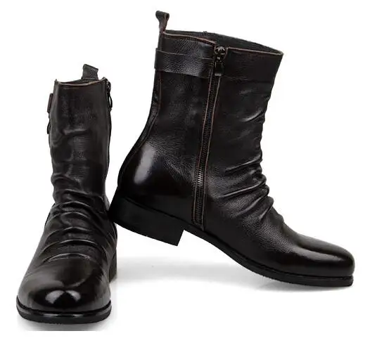 

Autumn Winter Men Mid-Calf boots Genuine leather Short Plush Snow boots British style Male Motorcycle boots 022