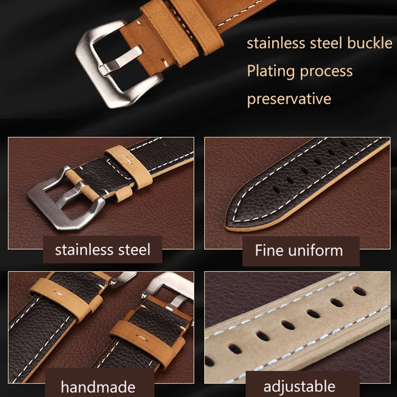 Genuine Leather Watch Band First layer cowhide Matte Leather Straps For Wristwatch Bands Watch Accessories 22/24/26 mm Wholesale