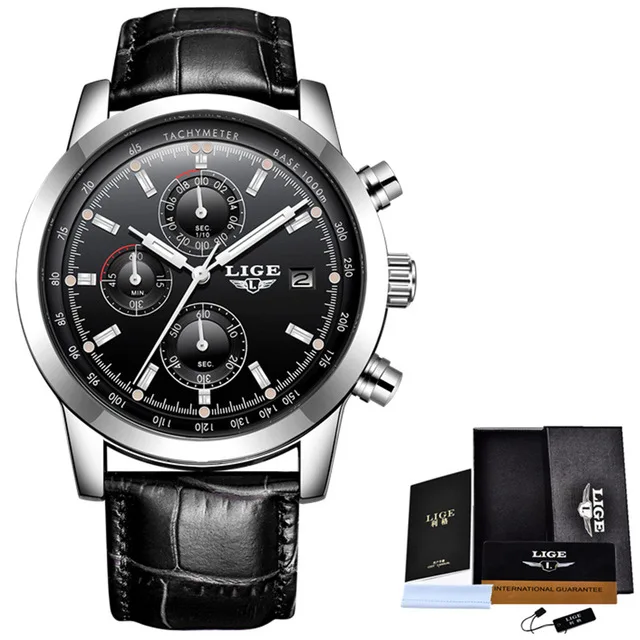 silver black L Relojes Hombre LIGE Бизнес Кварцевые часы для мужчин нержавеющая сталь водонепроницаемые автоматические часы с датой Модные Военные мужские часы - Цвет: silver black L