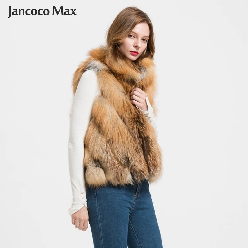 Jancoco Max жилет из натурального Лисьего меха для женщин, зимний женский жилет, модный жилет с воротником-стойкой S1708