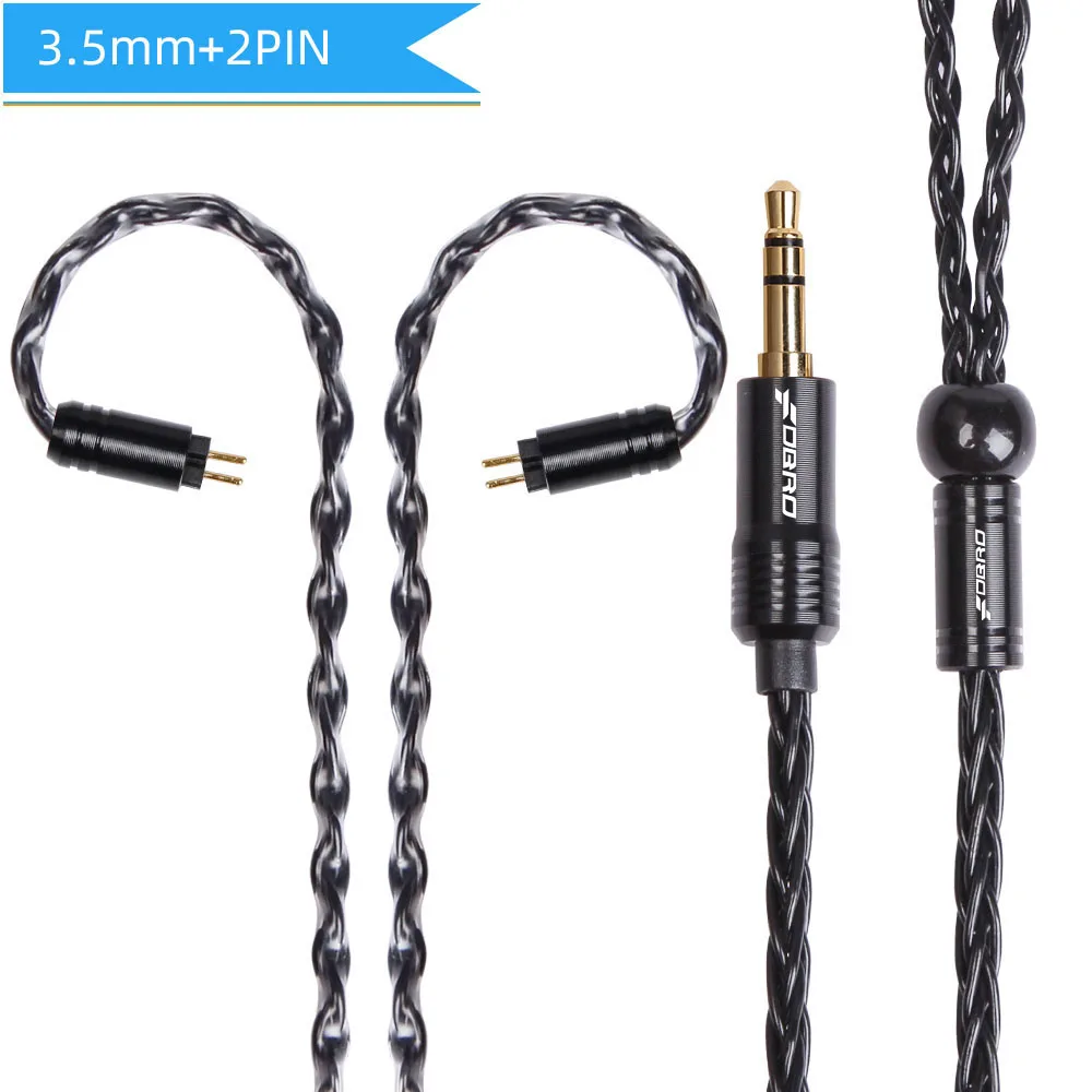 black 3.5mm 2pin FDBRO 8core MMCX 2Pin 0,78 мм A2DC посеребренный кабель для наушников 2,5/3,5/4,4 мм наушники с уравновешенным якорем аудио разъем кабеля для SE315 SE425 - Цвет: black 3.5mm 2pin
