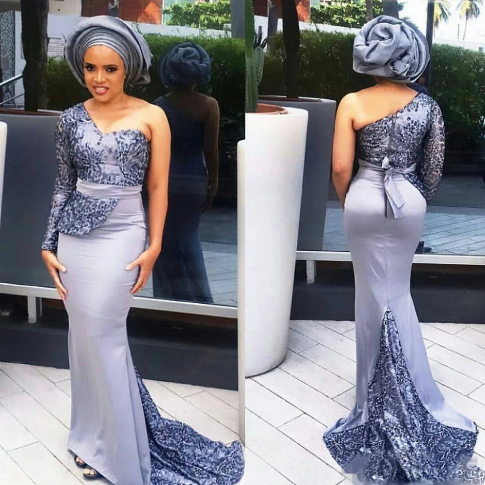 Женское Сдержанное платье на одно плечо Aso Ebi длинное атласное официальное с