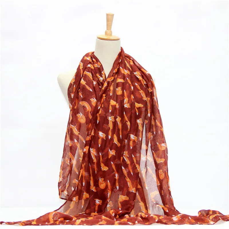 2019 новые женские модные милые лисы с принтом из мягкой вуали длинный широкий шарф