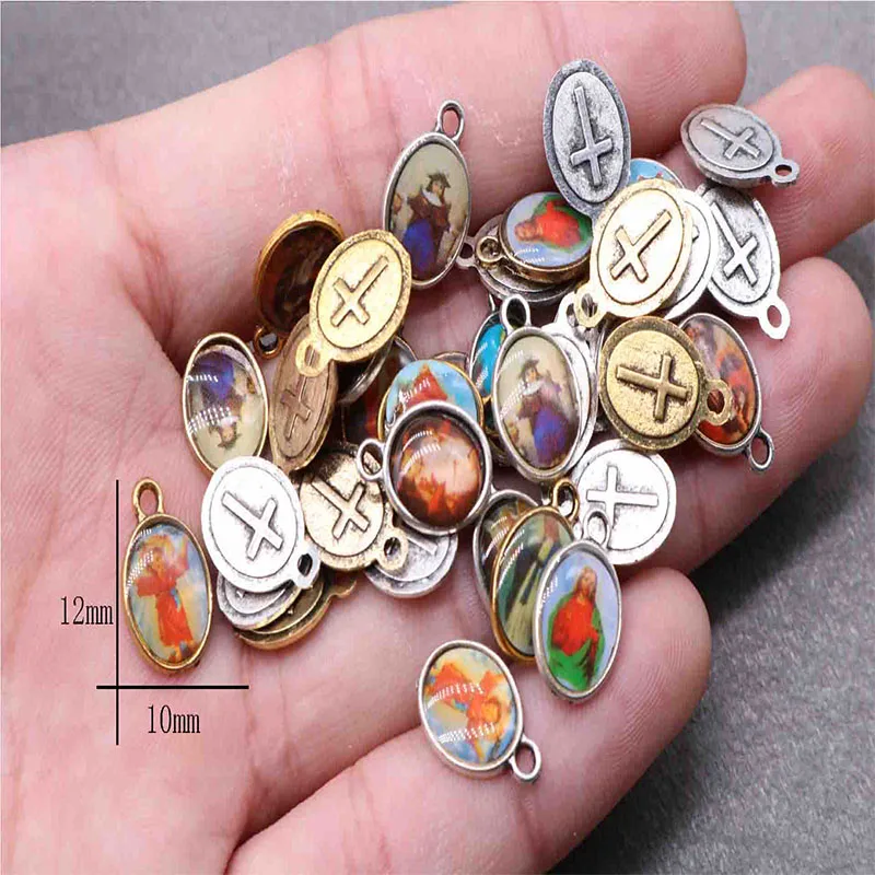 100 pieces of religious icons amulet various Jesus icons handmade medals day charm handmade jewelry DIY accessories