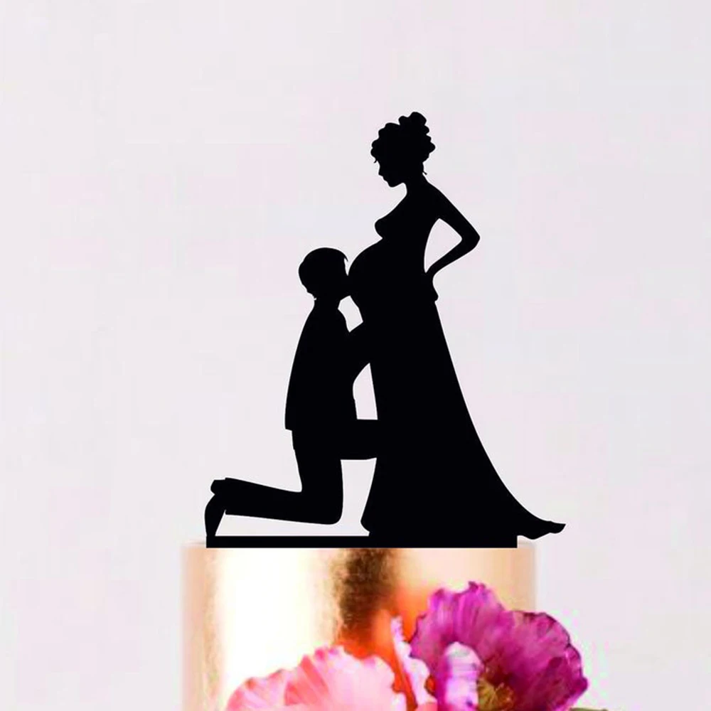 

Pregnant Bride Wedding Cake Topper, Family Cake Topper,A Silhouette Of Groom Kissing The Bride's Pregnant Belly Wedding Decor