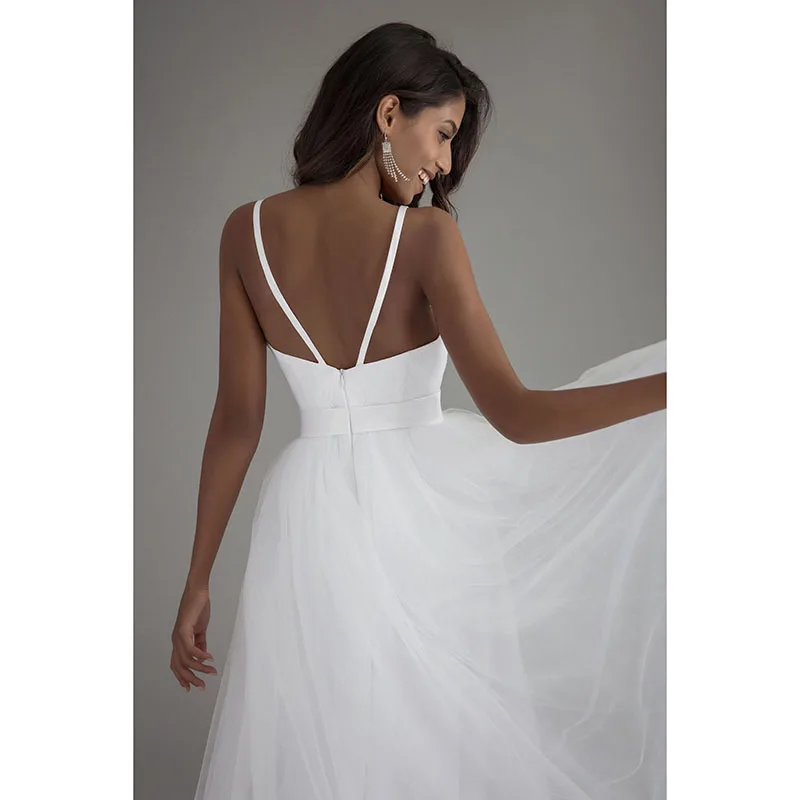 LORIE, пляжные свадебные платья на бретельках,, Vestido Noiva Praia, простые белые тюлевые платья Casamento, кружевные, настоящая фотография, свадебные платья