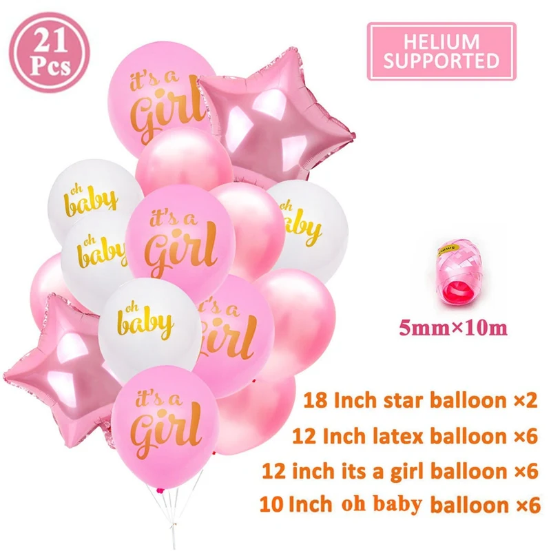 21pcs its a girl Пустышка, Детские латексные воздушные шары из фольги, вечерние украшения для мальчиков и девочек - Цвет: 21pcs its a girl