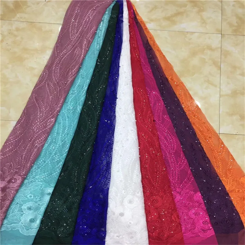 

Latest Nigerian Laces Fabrics red High Quality African sequins Laces Fabric For Wedding Dress French Tulle Lace With Beads