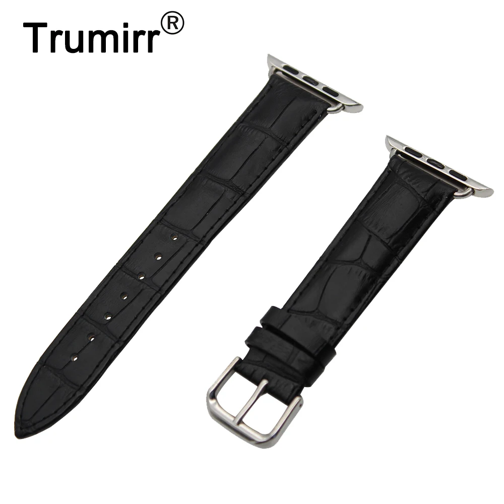 

Genuine Leather Watchband Croco Strap for 38mm 42mm iWatch Apple Watch Stainless Pin Buckle Band Wrist Belt Bracelet + Adapter