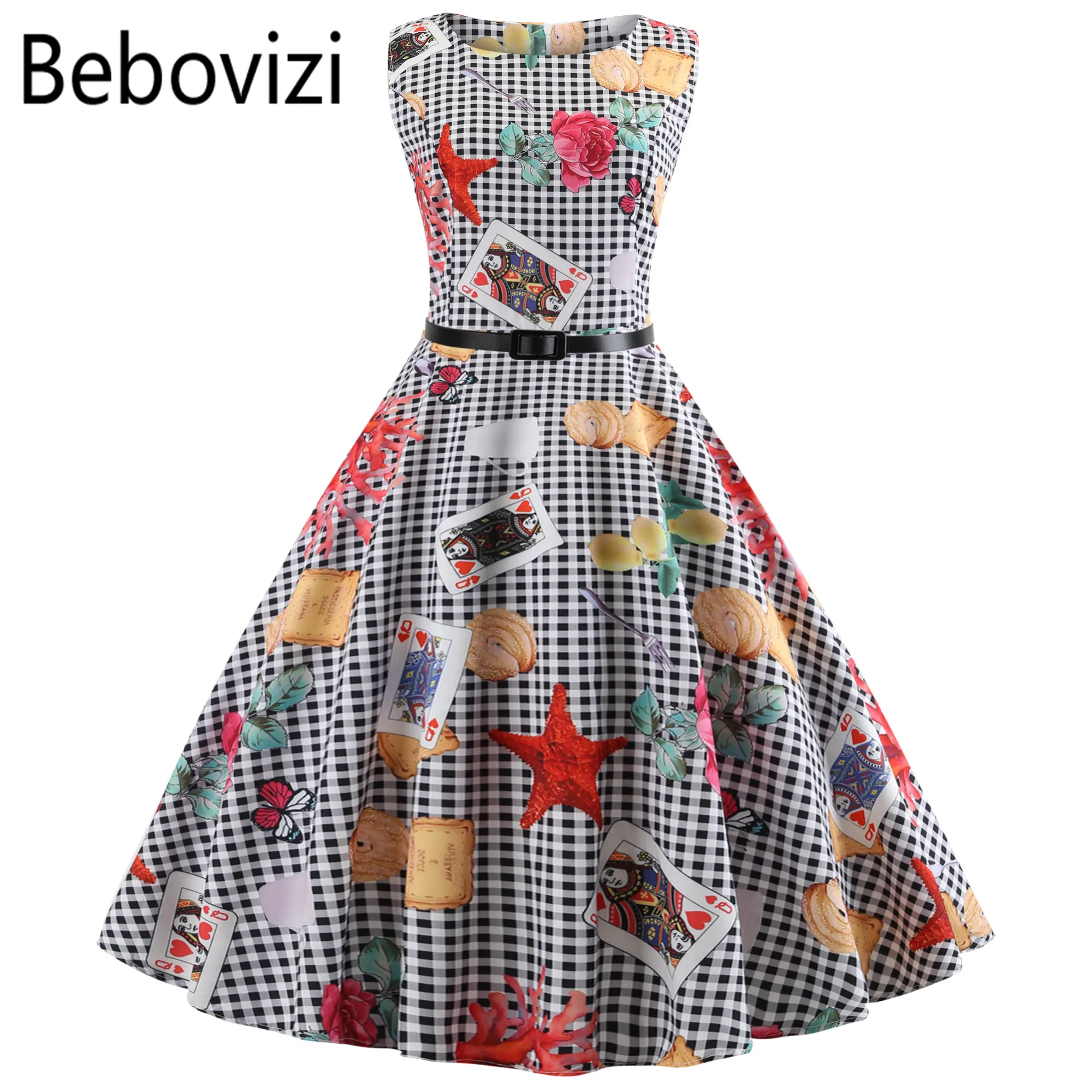 Женское винтажное платье в черно белую клетку размера плюс Vestidos Hepburn вечерние
