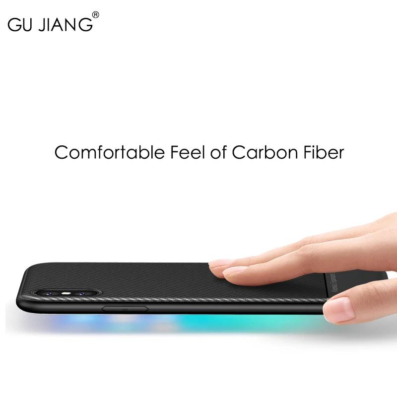 GU JIANG Стильный тонкий силиконовый защитный чехол из углеродного волокна для iPhone X