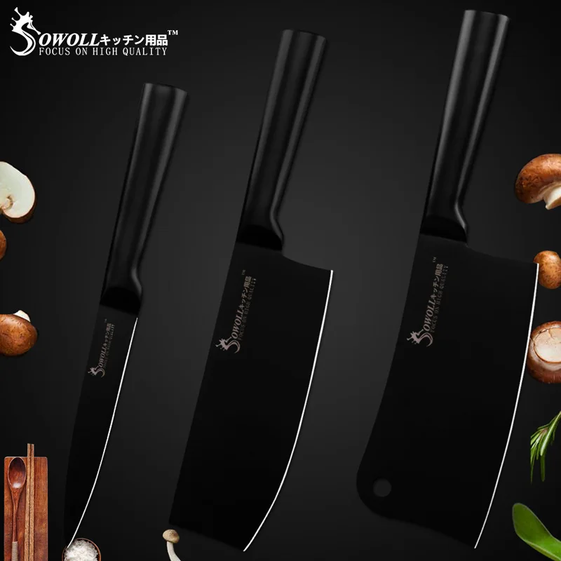 3 Pcs knives Set A Sowoll набор кухонных ножей из нержавеющей стали, набор острых кухонных ножей 4 шт. с подставкой для ножей, разделочный кухонный нож Santoku - Цвет: 3 Pcs knives Set A