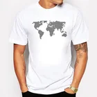 Мужская хлопковая футболка с коротким рукавом, круглым вырезом и принтом карты мира