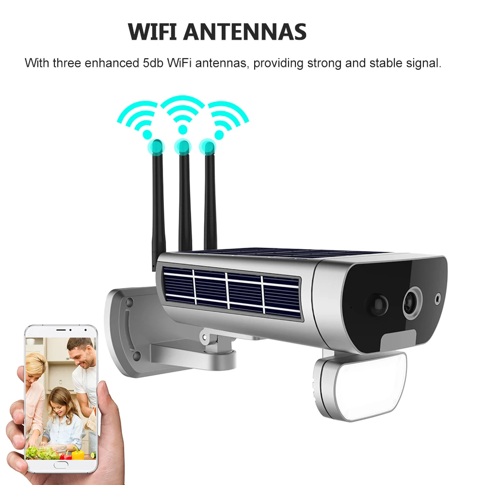 Беспроводной HD 1080P Wi Fi солнечной мощность пуля IP Камера IR CUT Ночное видение