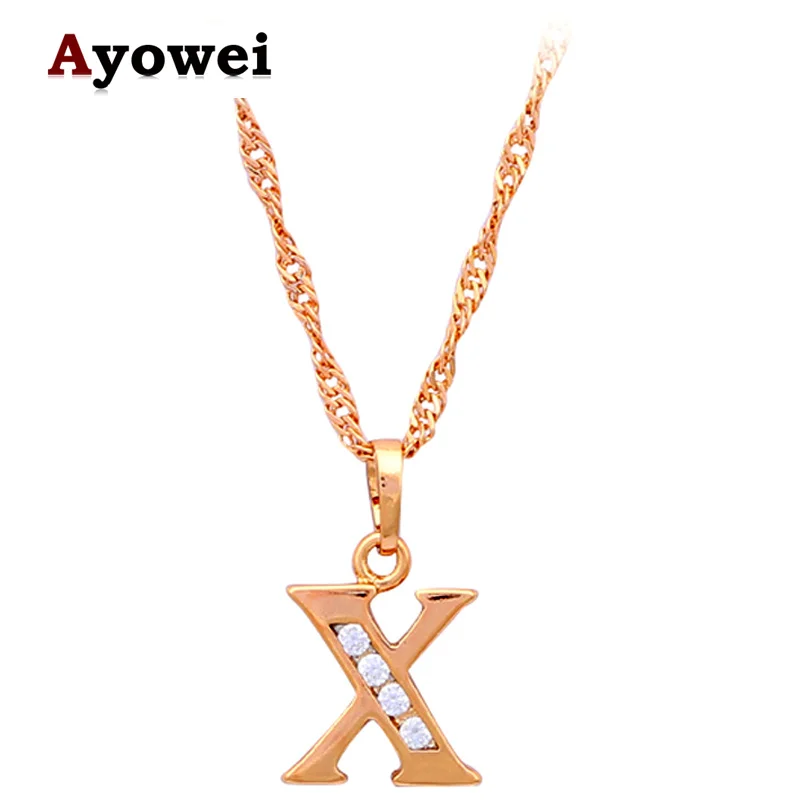 Ayowei Hot buying in Worldwide 26 Letters k Yellow gold tone crystal necklaces &amp pendants fashion jewelry LN156A for women | Украшения и