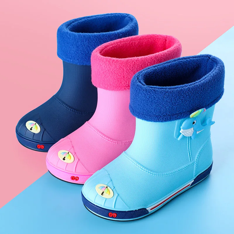 Baby Girls Boys Rainboots Non-slip Velvet Warm Rubber Cute Waterproof Kids Infant Slip-on Water Shoes | Детская одежда и обувь