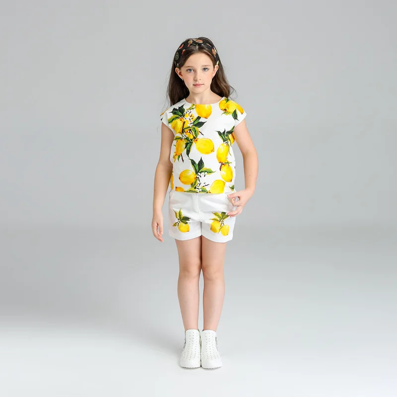 

2020 New Girl Summer Shorts Printing Girls Set Flower Children Clothing Set For Girls Princess Girls Clothes Set