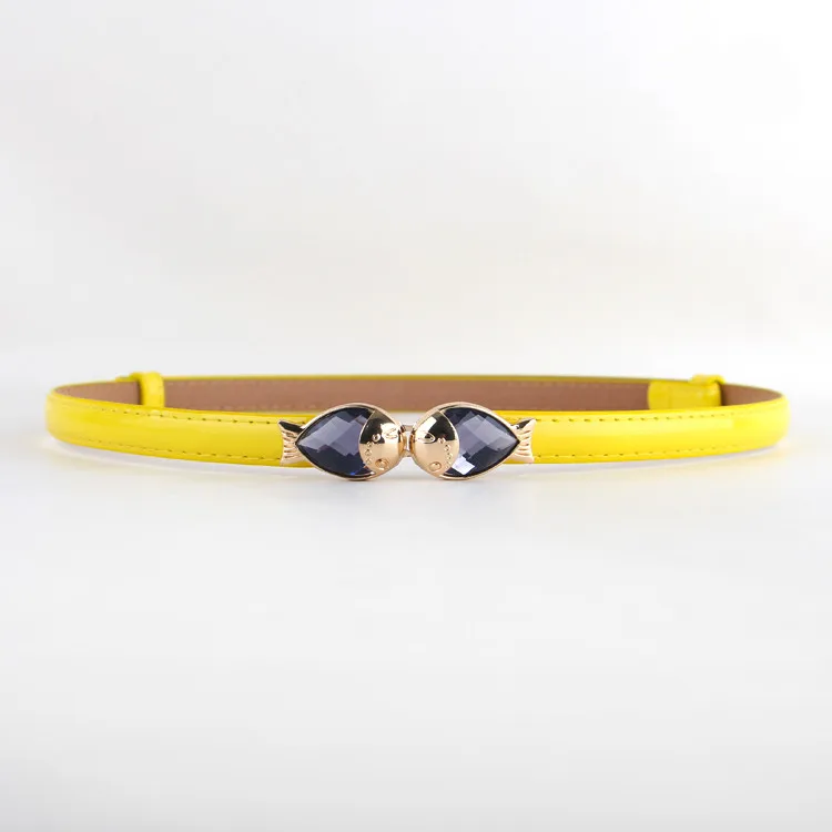style 2 yellow Горячее предложение, новые черные ремни из лакированной кожи, женские тонкие ремни для девочек, украшенные красными рыбками, золотыми пряжками, белые ремни для женщин - Цвет: style 2 yellow