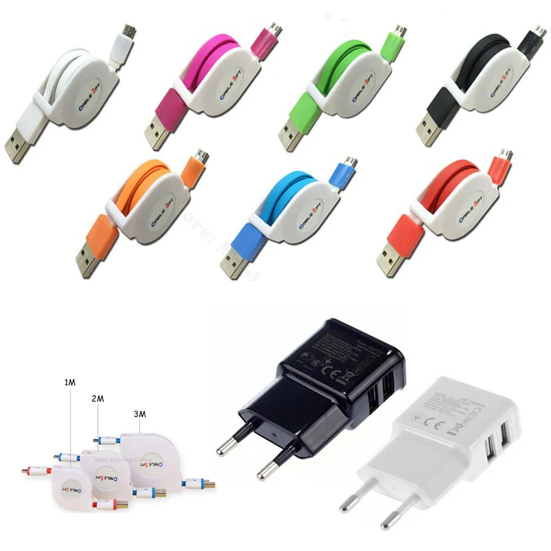 1 м/2 м/3 м выдвижной кабель Micro USB для Samsung Galaxy J3/J5/J7/A3/A5/A7 2016 S7/S6/Edge Note 5 EU настенный