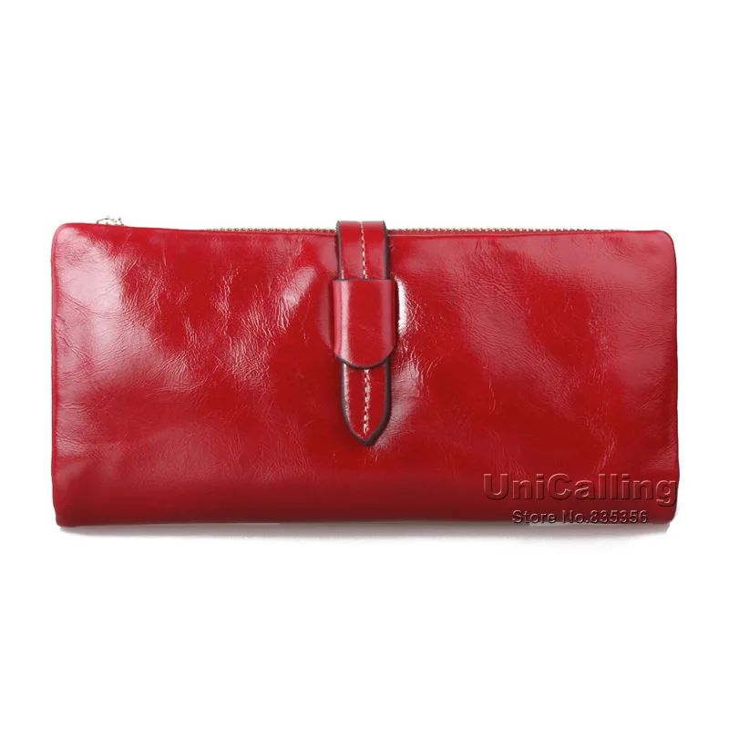 Red Стиль, коровья кожа, женские кошельки, одноцветные, подходят ко всему, Ретро стиль, маленький, свежий, многослойный, длинный кожаный кошелек, масло, воск, Воловья кожа, кошелек - Цвет: Red