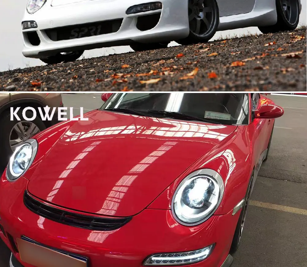 KOWELL автомобильный Стайлинг для Porsche 997 фары 2005-2009 для 997 фары светодиодные DRL передние Биксеноновые линзы двойной луч HID комплект