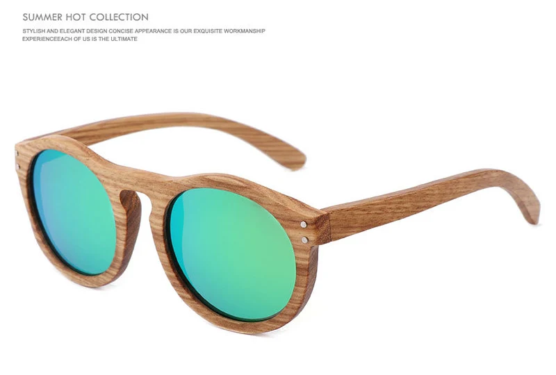 Vintage Women Round Wooden Sunglasses Polarized Mens Sun Glasses Brand Designer Zebra Wood