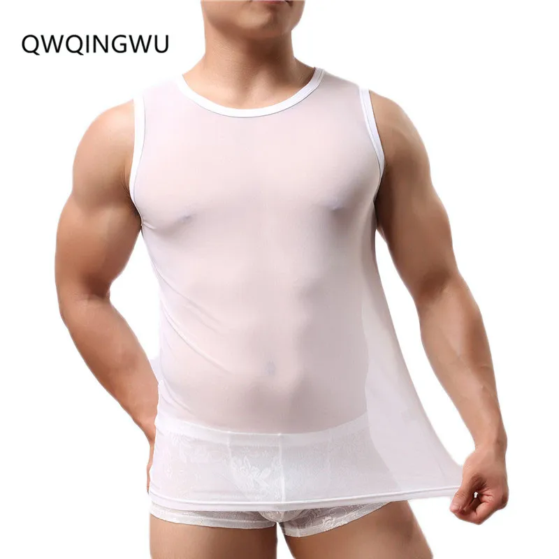 

Casual Undershirt Men's Transparent T Shirt Sexy Mesh See Through Tops Tees Man Tight Singlet Gay Thin Shaper Male Undershirts