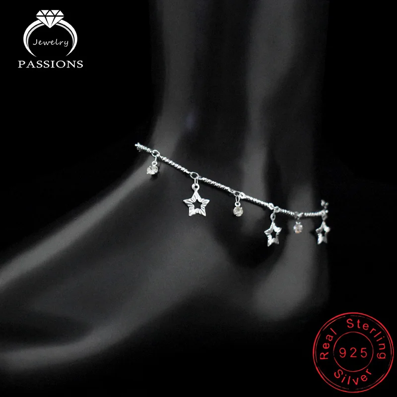 Silver Plated Как мода ножной браслет 925 Серебряная пластина женские ножные браслеты Цепочка звезда кулон ноги браслеты ювелирные изделия для женщин подарок - Окраска металла: Silver Plated