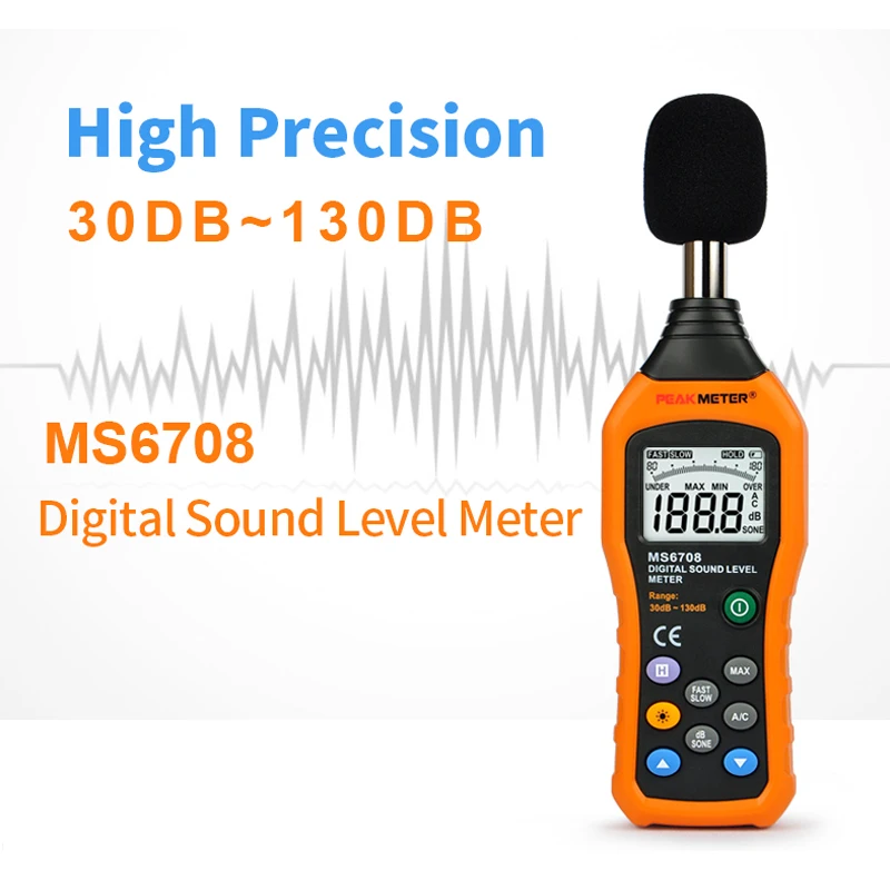 PEAKMETER PM6708 30 дБ~ 130 дБ ЖК-цифровой дисплей аудио децибел звук шум метр дБ измеритель измерения логгер-тестер