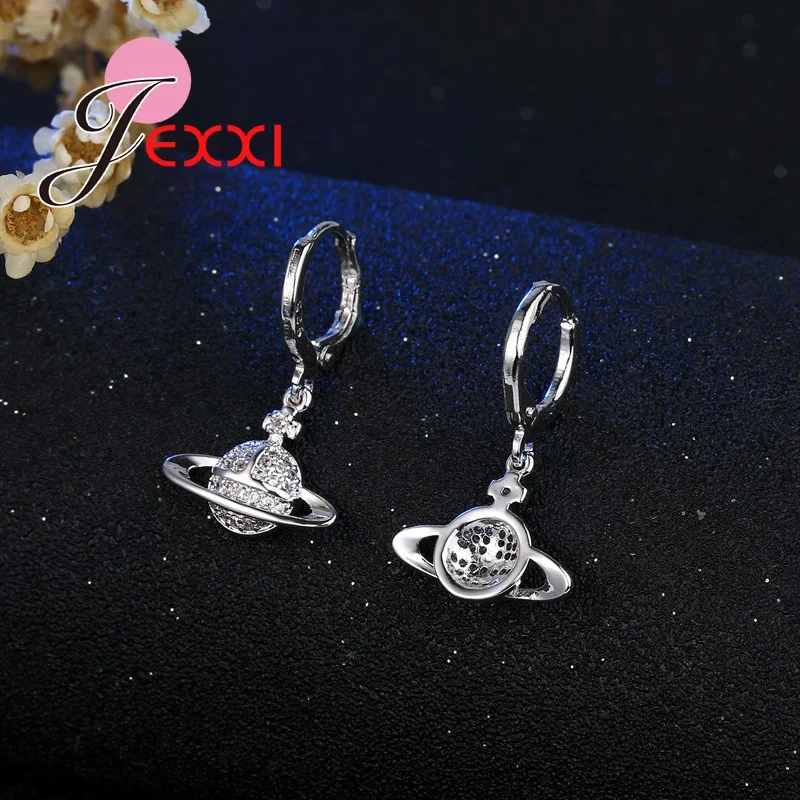 

Unique Design Saturn Shape Pendant And Earrings Crytral Jeweley For Women Girls Gift With 925 Stamp Jewelry Earring