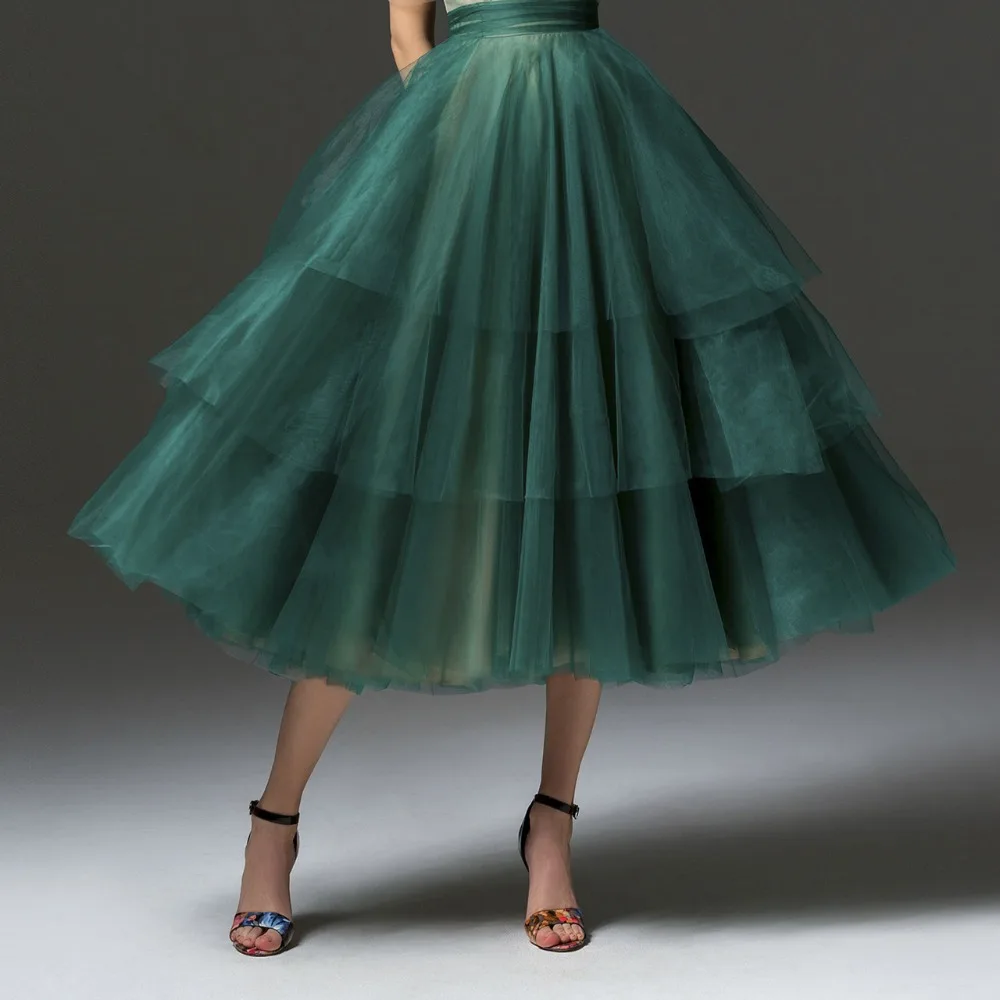 Женская юбка с оборками зеленая до щиколотки модель 2019|Женские юбки| |