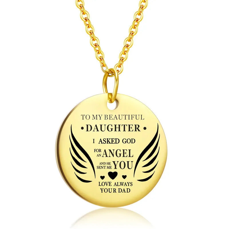 Daughter Gold Round Для моей дочери/жены/сестры ожерелье из нержавеющей стали крыло чокер ангела ожерелье сердце любовь ожерелье s для женщин подарок ювелирные изделия - Окраска металла: Daughter Gold Round