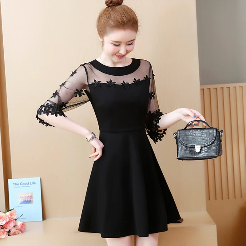 Женское кружевное платье 2021 летнее открытое элегантное винтажные черные платья