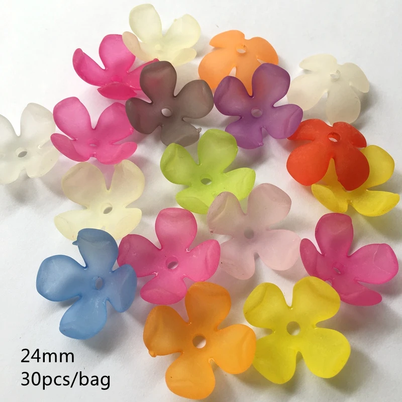 

Acrylic Bend Four petal flower Beads DIY Craft Beads For Jewelry Making Needlework Accessories spring 16 colors 24mm 30pcs/bag