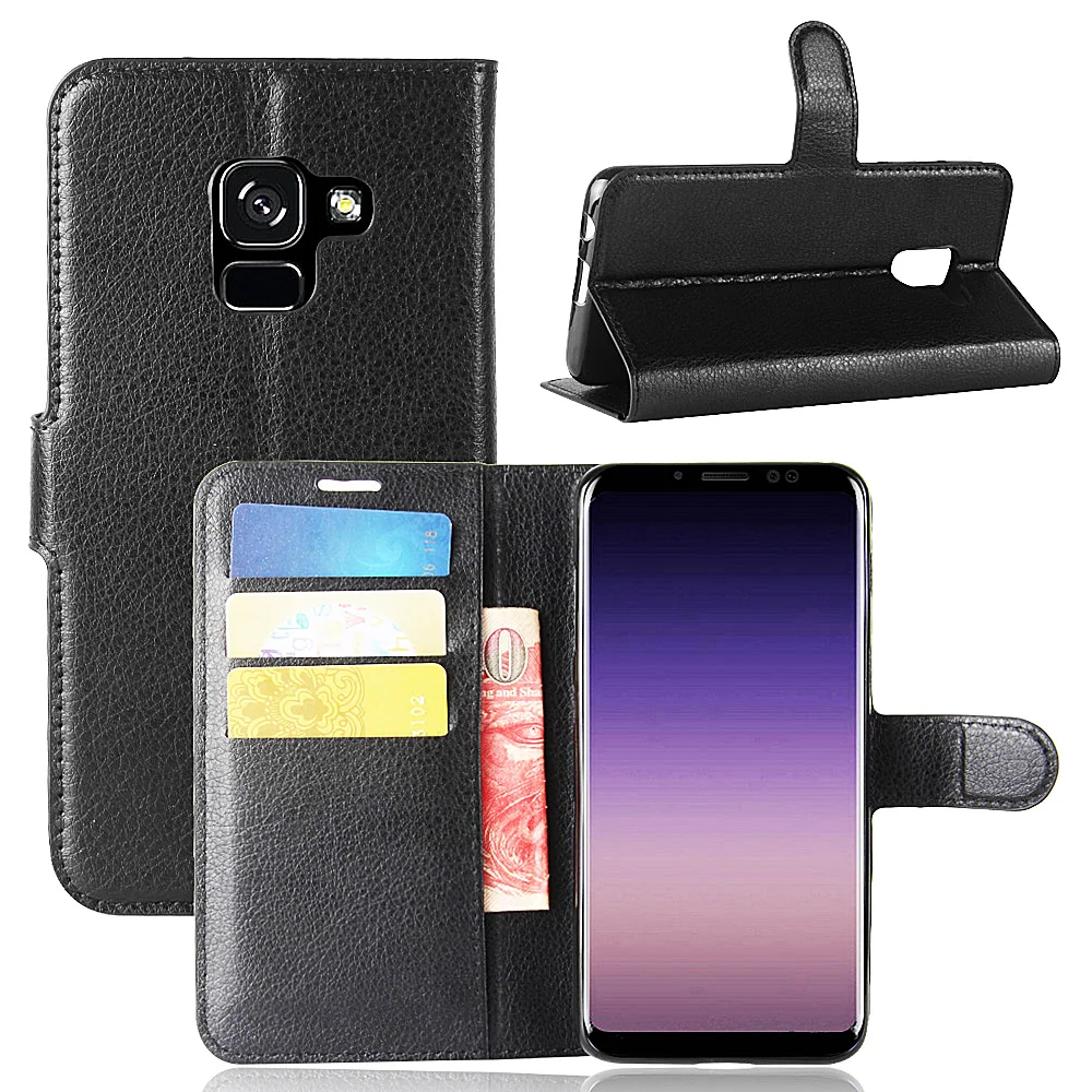 Кожаный чехол для SAMSUNG Галакси A8 плюс 2018 из зернистой кожи с рисунком Чехол