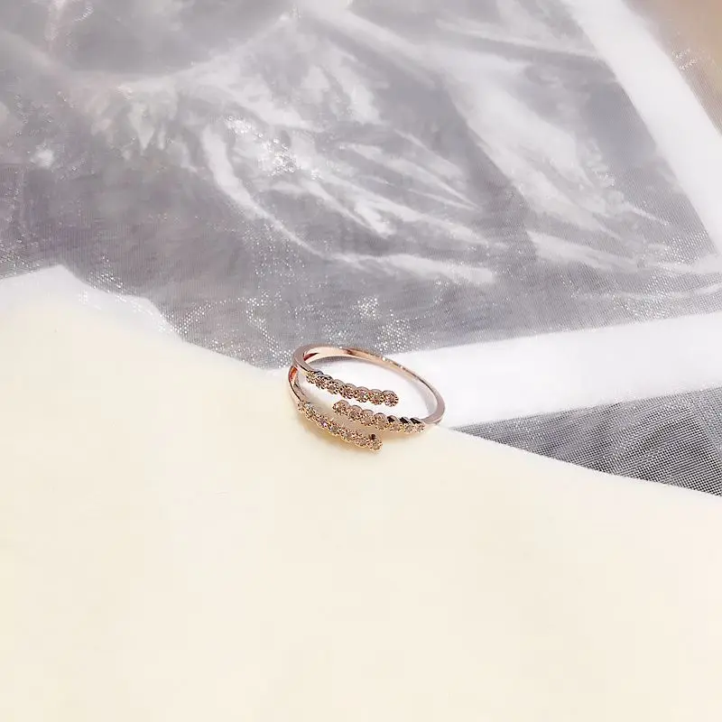 High Quality Micro Paved Cubic Zirconia Ring for Women Multilayer Opening Design Rose Gold Color