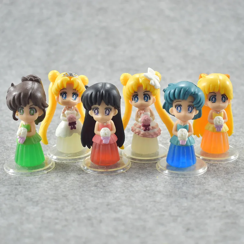 6 шт./компл. платье Сейлор Мун ver. Tsukino Usagi Serenity Sailor Mars Mercury Venus Jupiter PVC Фигурки игрушки