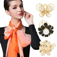 9 styles scarf buckle silver plated golden black flowers butterfly drop shaped opal simulated pearl ctystal brooches for women