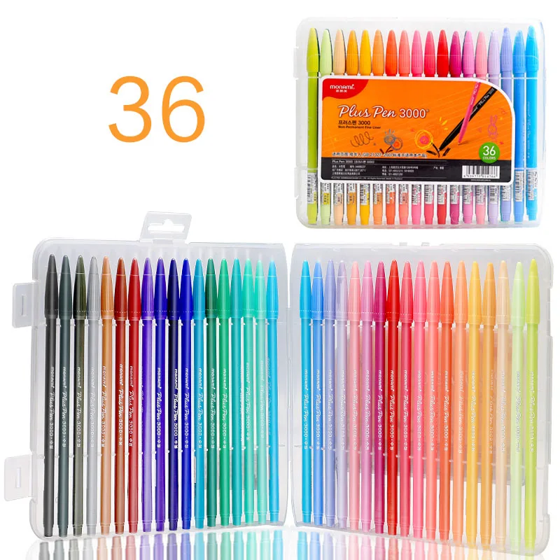 36 colors Monami плюс ручка 3000 акварельные 12/24/36 цвета гелевая ручка 0,3 мм волокнистый наконечник для школы, подарок, письма, рисования, черчения - Цвет: 36 colors