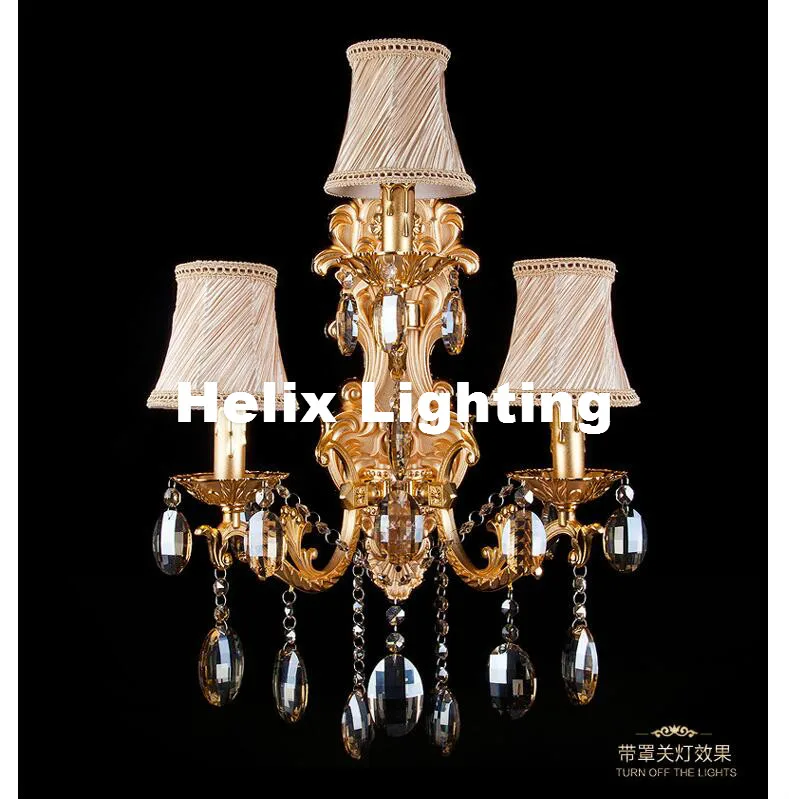 Европейский Хрустальный настенный светильник 3 лампы золотого цвета винтажное