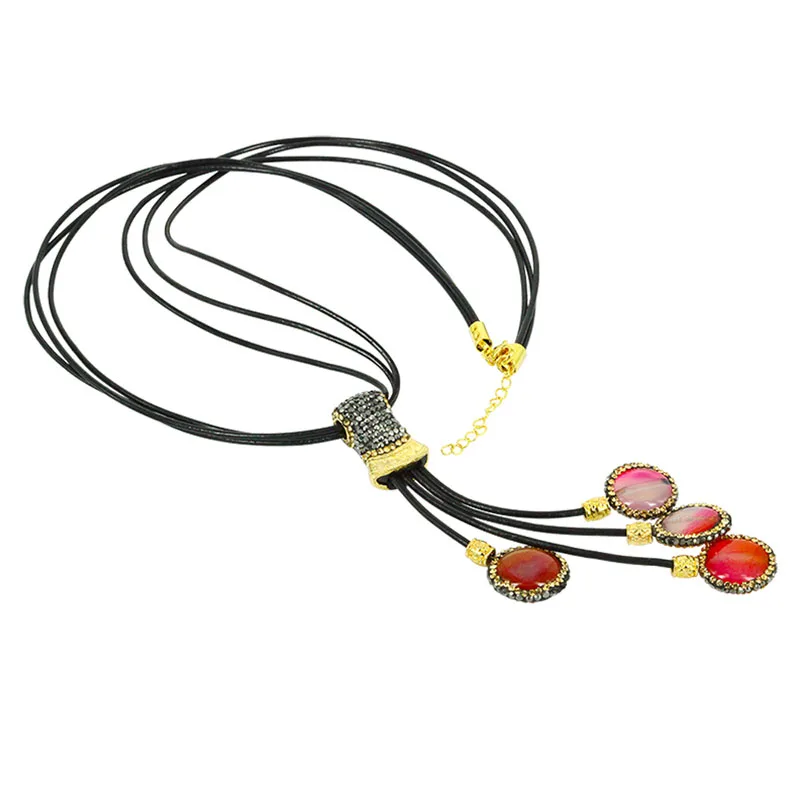 Длинное ожерелье с подвеской из натурального камня круглыми бусинами | Украшения