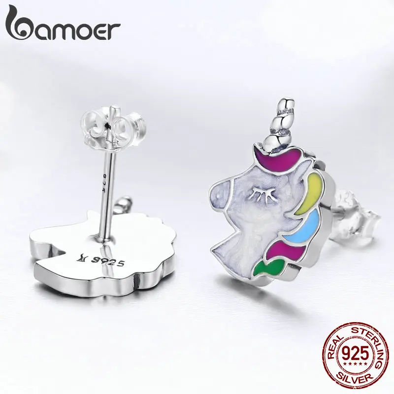 BAMOER, подлинные 925 пробы, серебряные, красочные, эмаль, единорог, женские ожерелья, серьги, ювелирные наборы для женщин, серебряные ювелирные изделия ZHS089