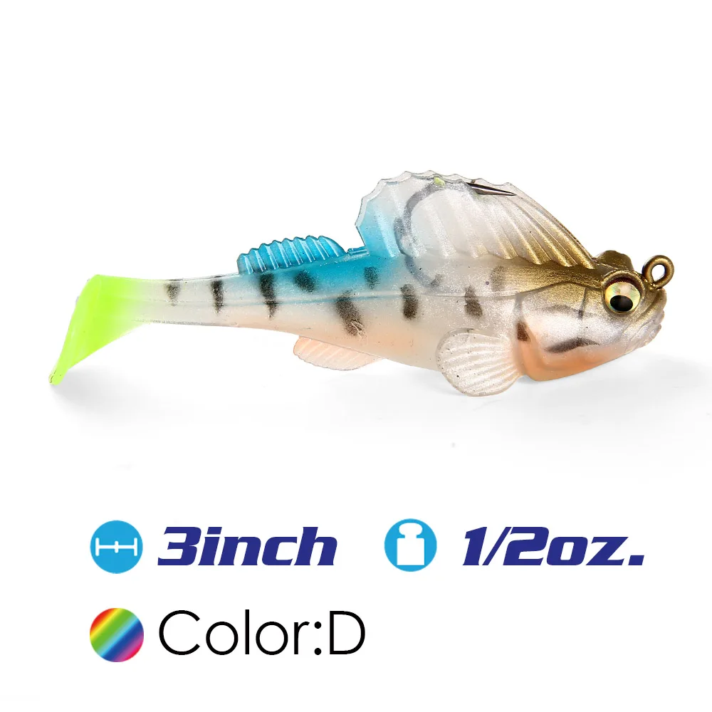 colorD Fstk 3 дюймов 1/2oz приманка со свинцовым темно спальная плавающие приманки крючковый лов Япония весло хвост мягкие щука приманки для рыбалки, мягкие приманки - Цвет: colorD